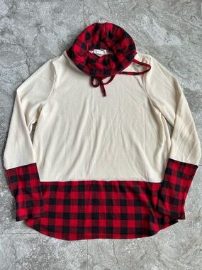 Perfect Peach Red & Black Buffalo Plaid Cowl Neck Pullover Tunic XL